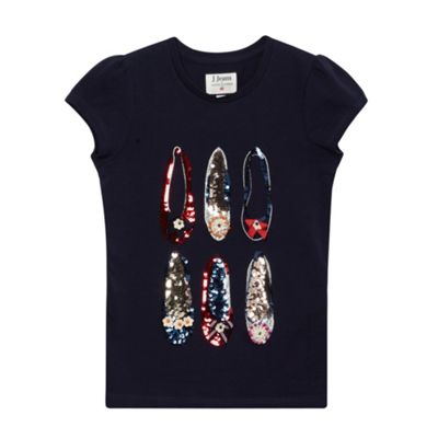 J by Jasper Conran Designer girl's navy embellished shoe t-shirt